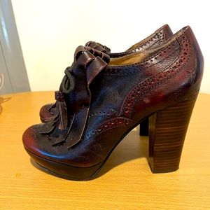 Frye leather platform heels in oxblood brown